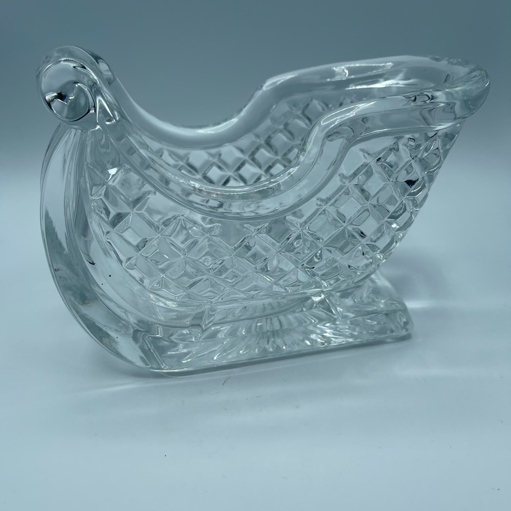 Vintage 24% Lead Crystal Glass Christmas Santa Sleigh Candy Dish 3.5 lbs